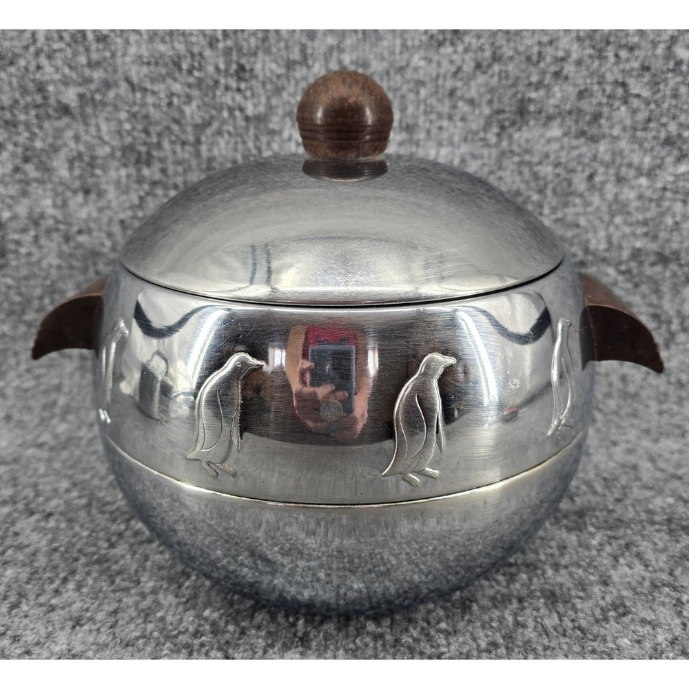 Vtg West‎ Bend Penguin Hot Cold Server Stainless Bakelite MCM Ice Bucket Barware